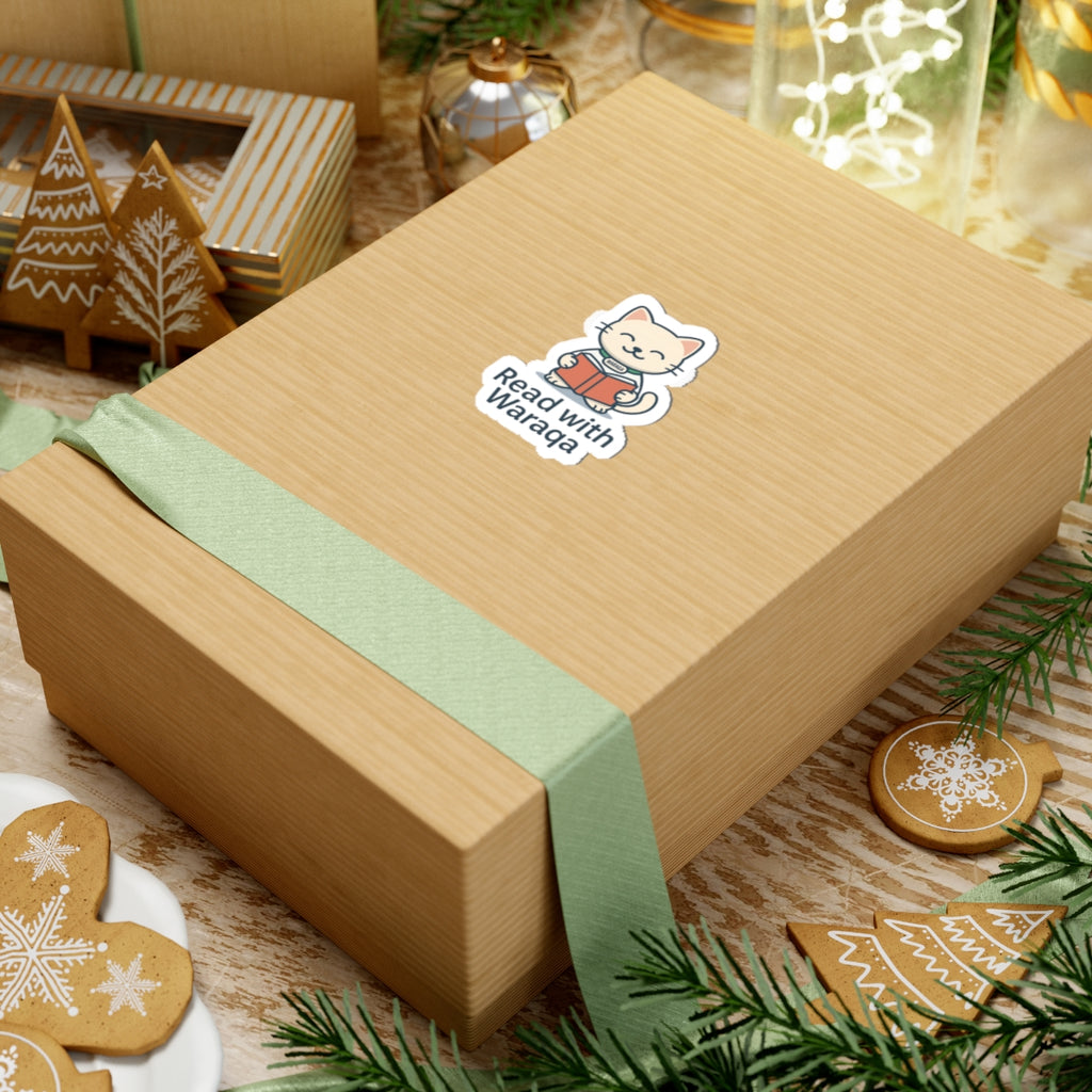 Kawaii Cat Reading Sticker – Laptop & Gift | Read with Waraqa