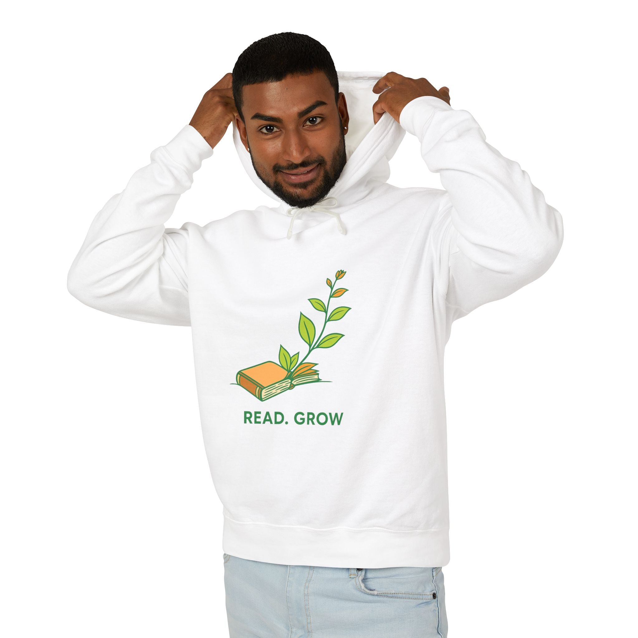 Read. Grow. Lightweight Unisex Hoodie – Inspirational Eco-Friendly Sweatshirt for Book & Nature Lovers | The White Story