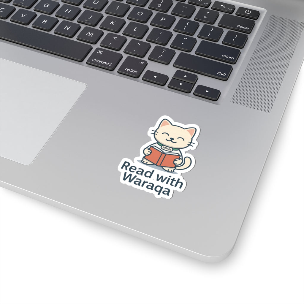 Kawaii Cat Reading Sticker – Laptop & Gift | Read with Waraqa