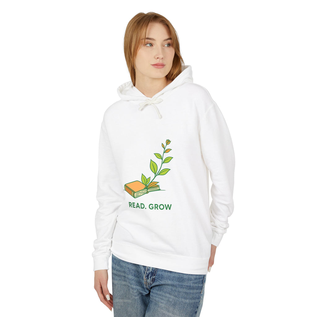 Read. Grow. Lightweight Unisex Hoodie – Inspirational Eco-Friendly Sweatshirt for Book & Nature Lovers | The White Story