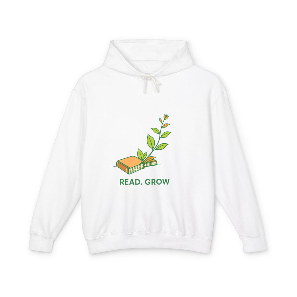 Read. Grow. Lightweight Unisex Hoodie – Inspirational Eco-Friendly Sweatshirt for Book & Nature Lovers | The White Story