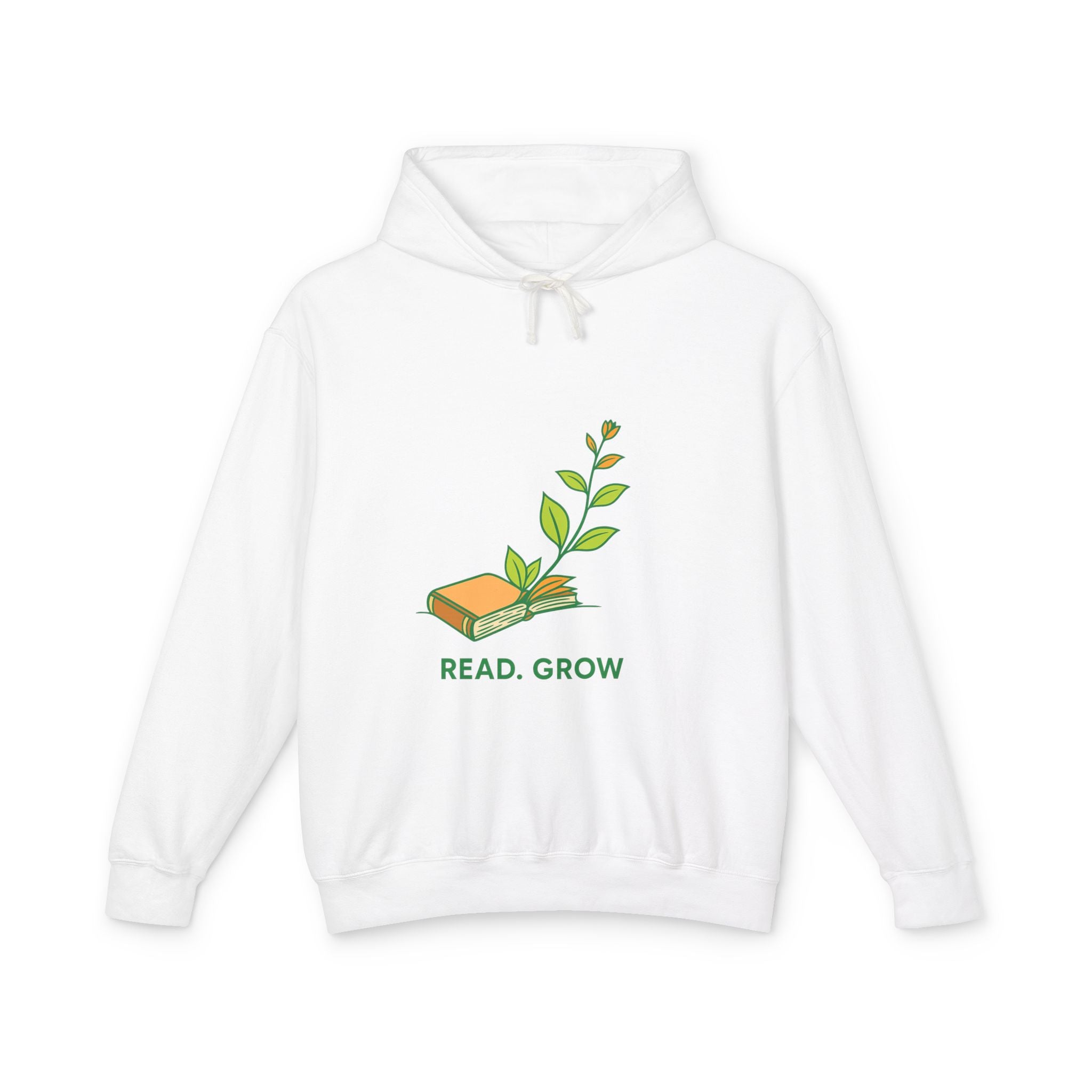 Read. Grow. Lightweight Unisex Hoodie – Inspirational Eco-Friendly Sweatshirt for Book & Nature Lovers | The White Story
